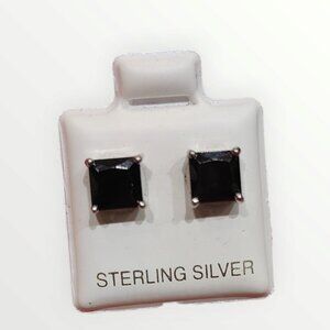 925 Sterling Silver Black Squared Shape Big Stud Earrings
